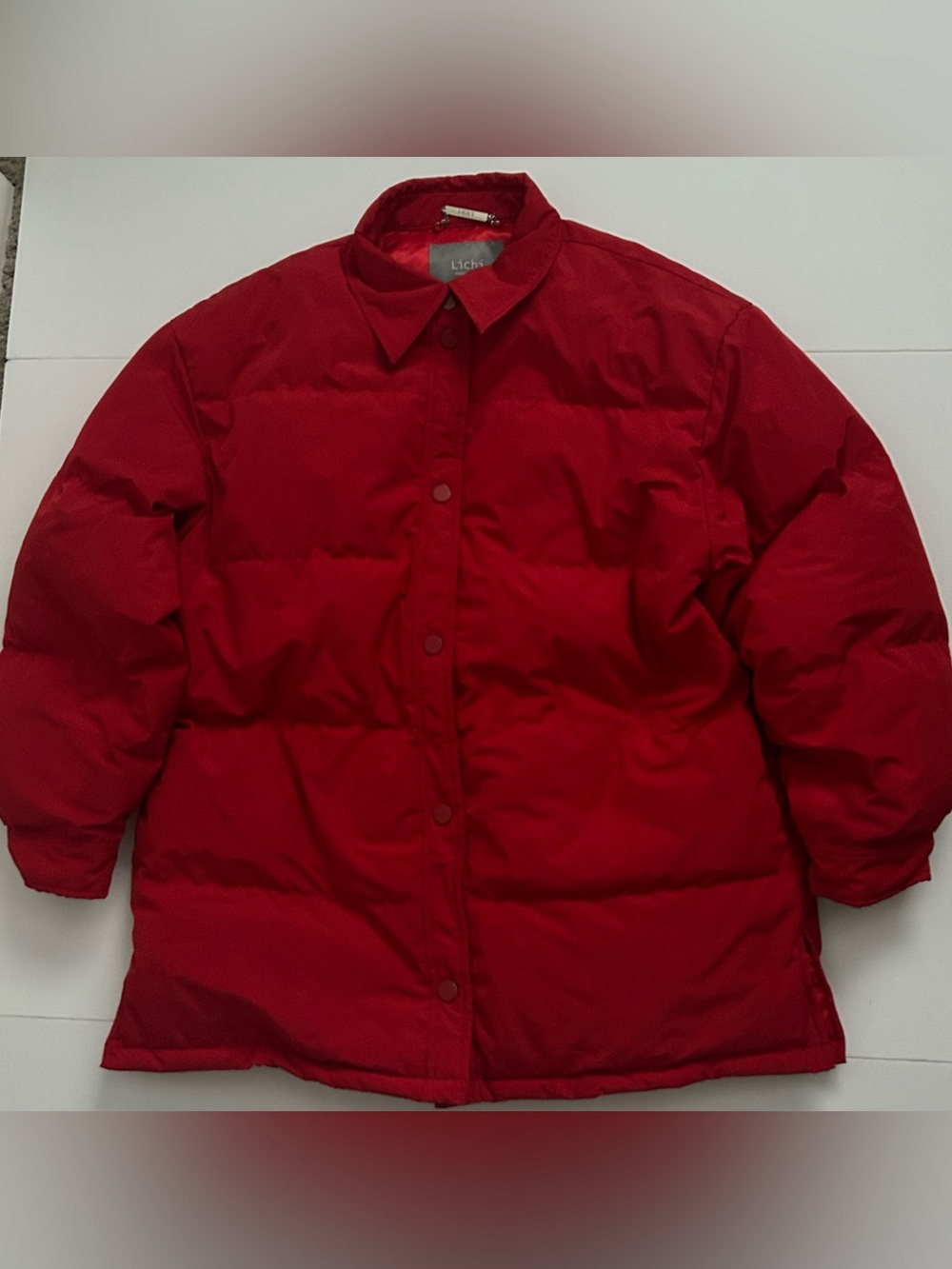 Lichi Women’s Red Puffer Jacket S Button Front Short Quilted Pockets